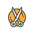 Vector grooming tools, scissors flat color icon.