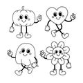 Vector groovy halloween retro outline characters