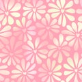 Vector groovy style chamomile seamless pattern. Holographic pink gradient flowers with a heart shaped core on soft Royalty Free Stock Photo