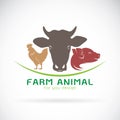 Vector group of animal farm label., Cow, pig, chicken. Logo.