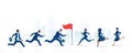 Vector of a group of business men and businesswomen running towards the career goal, competing