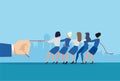 Vector of a group of business women pulling a rope with a big businessman