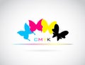 Vector group of butterfly colored cmyk print