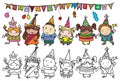 Vector group of children at birthday party. Royalty Free Stock Photo