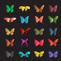 Vector group of colorful butterfly on black background. Royalty Free Stock Photo