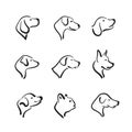 Vector group of hand drawn dog head on white background. Pet Royalty Free Stock Photo
