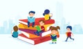 Vector of a group of kids reading books