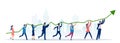 Vector of a group of people lifting up a financial graph and arrow Royalty Free Stock Photo