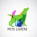Vector group of pets - Dog, cat, parrot, chameleon, rabbit, isolated on white background, Vector pets for your design. Animal