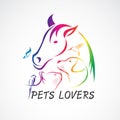 Vector group of pets - Horse, dog, cat, bird, butterfly, rabbit isolated on white background. Pet Icon, Easy editable layered Royalty Free Stock Photo
