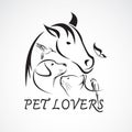 Vector group of pets - Horse, dog, cat, bird, butterfly, rabbit