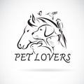 Vector group of pets - Horse, Dog, Cat, Humming bird, Parrot, Butterfly, Rabbit isolated on white background. Pet Icon or logo, Royalty Free Stock Photo