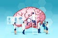 Vector of a group of scientists and doctors study human brain and psychology. Medical neurology research Royalty Free Stock Photo