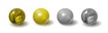 Vector group of a silver and golden balls with shadows isolated on white background, metallic realistic 3D objects set. Royalty Free Stock Photo