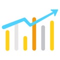Vector growing graph icon in flat style. Statistics, growth chart bar symbol for your web site, logo, mobile app. Royalty Free Stock Photo