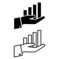 Vector growing graph icon on the hand. Business illustration sign collection. Profit growth symbol. Royalty Free Stock Photo