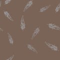 Vector Grunge Bird Feathers Seamless Pattern On Brown Background