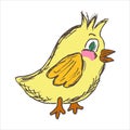 Vector grunge cartoon chick - side view, isolated on white background