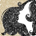 Vector grunge Closeup decorative vintage woman