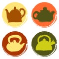 Vector grunge colour logo teapot set. Royalty Free Stock Photo