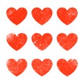 Vector grunge heart shape. Red heart vintage brush love grunge element