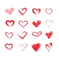 Hand drawn vector grunge hearts set, Valentine day, illustration vintage design element Royalty Free Stock Photo