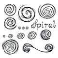 Vector grunge organic ink textured spiral set. Abstract design elements set.