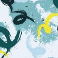 Vector grunge pastel blots in blue yellow colors. Wavy dynamic minimalistic pattern. Natural abstract brush stroke design. Surface
