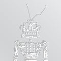 Vector grunge robot doodle on a white background.