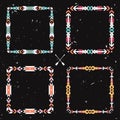 Vector grunge set with abstract geometric ethnic frames