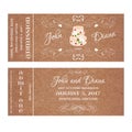 Vector Grunge Ticket for Wedding Invitation with cake and roses