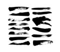 Vector grungy paint brush strokes collection. Calligraphy straight smears, stamp, lines. Royalty Free Stock Photo