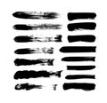 Vector grungy paint brush strokes collection. Calligraphy straight smears, stamp, lines. Royalty Free Stock Photo