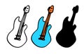 Vector guitar in blue color. a hand-drawn set of elements in the doodle style, a musical instrument guitar, an isolated contour Royalty Free Stock Photo