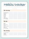 Vector habits tracker page design template calendar for month. Time management equipment.