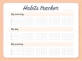 Vector habits tracker page design template calendar for month. Time management equipment.