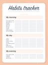 Vector habits tracker page design template calendar for month.