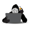 Vector-Hacker with computer wearing balaclava