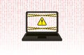 Vector Hacking Concept Illustration, Red Binary Code Background, Laptop, Danger Sign. Royalty Free Stock Photo