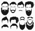Vector Hair and beard shapes design constructor with men vector silhouette. Fashion silhouette black beard and mustache Royalty Free Stock Photo