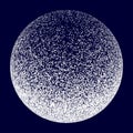 Vector halftone abstract sphere of black random dots on black background, vector design element.