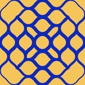 Vector halftone mesh texture. Simple blue and yellow abstract seamless pattern