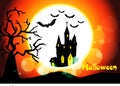 Vector Halloween background with flying bats, old