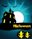 Vector Halloween background with flying bats, old