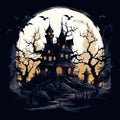 vector halloween castle landscape. black castle sillhouette. castle sillhouette with birds and trees vector illustration