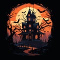 vector halloween castle landscape. black castle sillhouette. castle sillhouette with birds and trees vector illustration