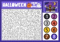 Vector Halloween color by number activity with cute kawaii haunted house. Autumn scary holiday scene. Black and white counting Royalty Free Stock Photo