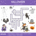 Vector Halloween crossword puzzle for kids. Simple quiz with all saints day objects for children. Educational activity with Royalty Free Stock Photo