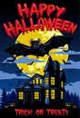 Halloween design with bat and haunted house Royalty Free Stock Photo