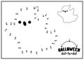 Vector Halloween dot-to-dot and color activity with cute kawaii ghost. Autumn holiday connect the dots game for children with